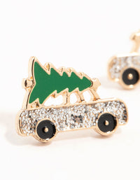 Gold Mini Car & Tree Stud Earrings - link has visual effect only