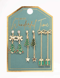 Green Trees & Presents Drop Earrings 3-Pack - link has visual effect only