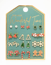 Mixed Gingerbread Man & Present Gold Stud Earrings 12-Pack - link has visual effect only