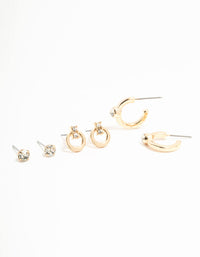 Gold Diamante Stud & Hoop Earrings 3-Pack - link has visual effect only