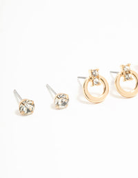 Gold Diamante Stud & Hoop Earrings 3-Pack - link has visual effect only