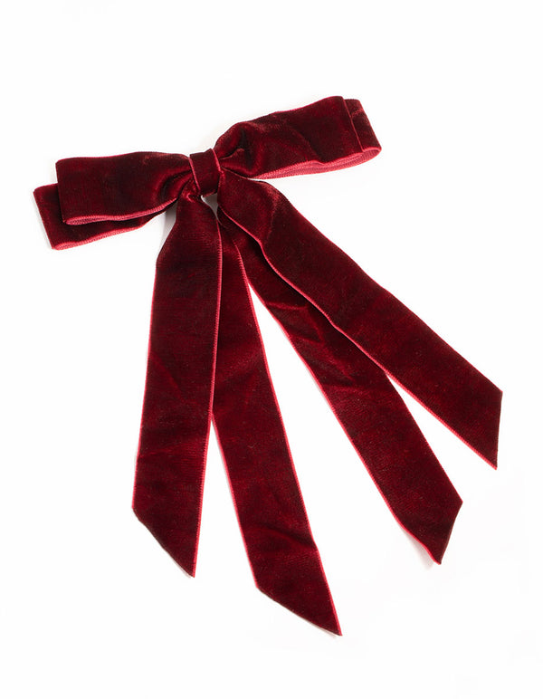 Burgundy Velvet Double Loop Bow Clip