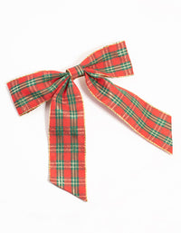 Red Tartan Fabric Bow Clip - link has visual effect only