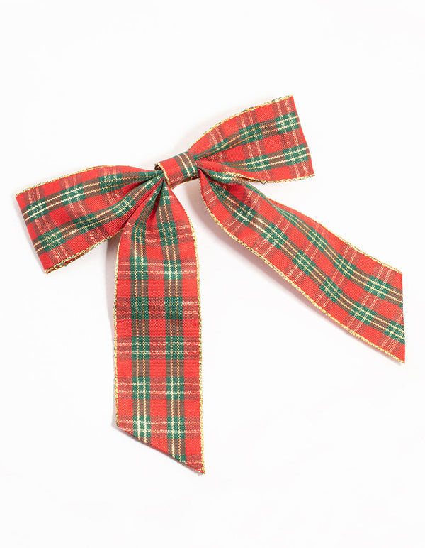 Red Tartan Fabric Bow Clip