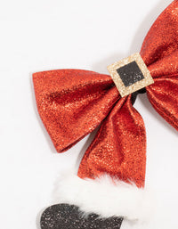 Glittery Santa Fabric Bow Clip - link has visual effect only