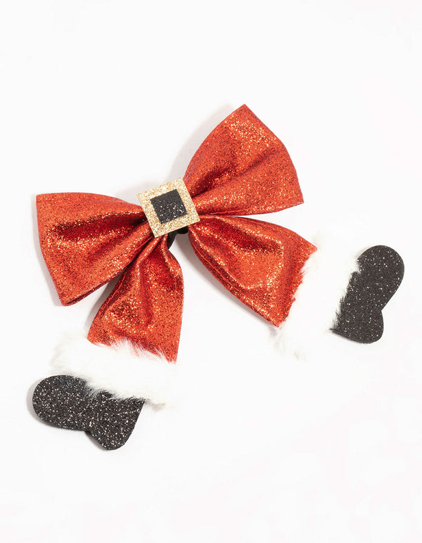 Glittery Santa Fabric Bow Clip