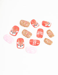 Red Reindeer Press On Nail Set - link has visual effect only