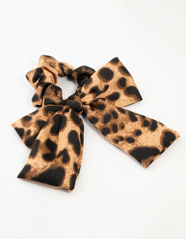 Leopard Satin Bow Scrunchie