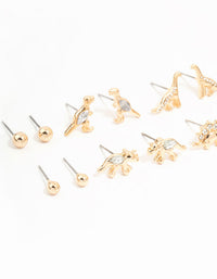 Gold Dinosaur & Diamante Stud Earrings 8-Pack - link has visual effect only