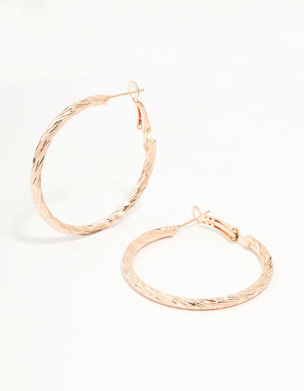 Rose Gold Medium Diamante Cut Hoop Earrings