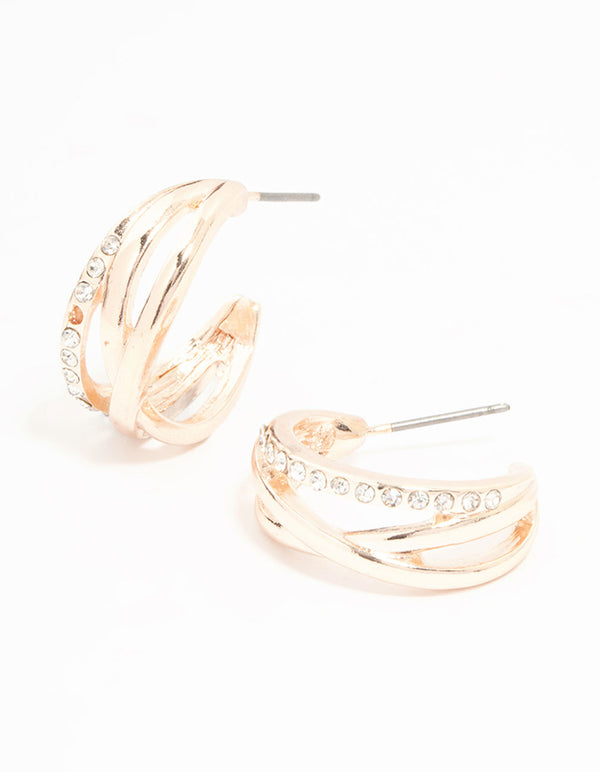 Rose Gold Diamante Twisted Hoop Earrings