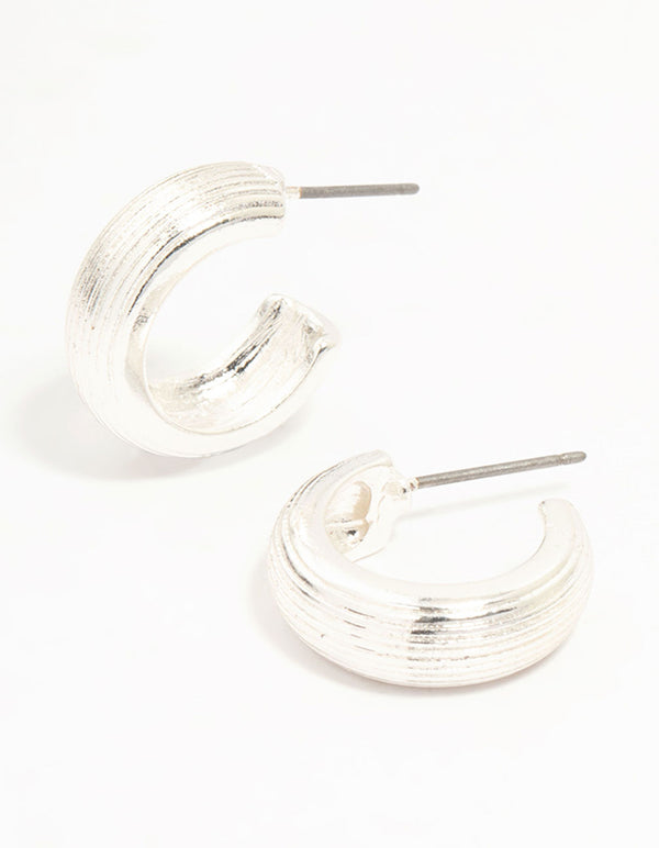 Silver Fluted Small Hoop Earrings