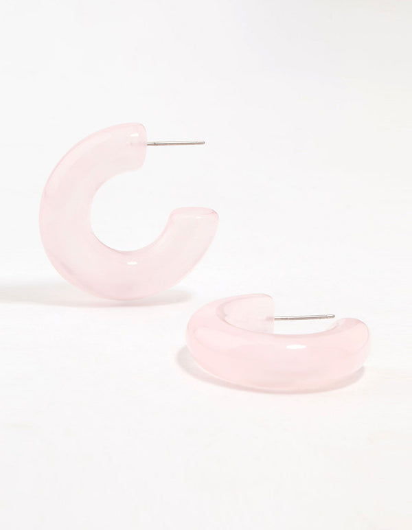 Chubby Pink Acrylic Marble Hoop Earrings