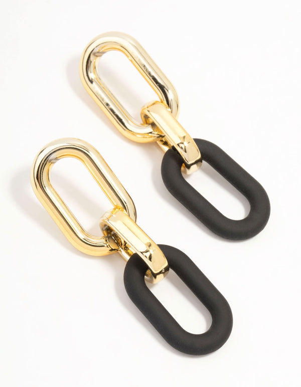 Gold & Black Chubby Link Drop Earrings