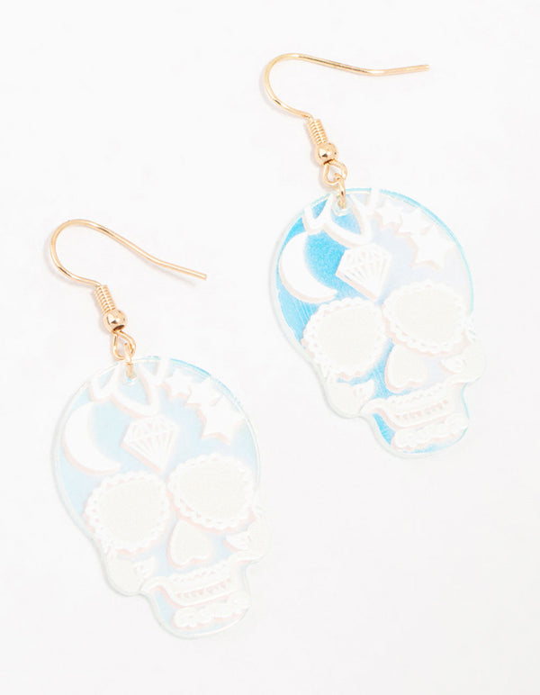 Blue Acrylic Skull Drop Earrings