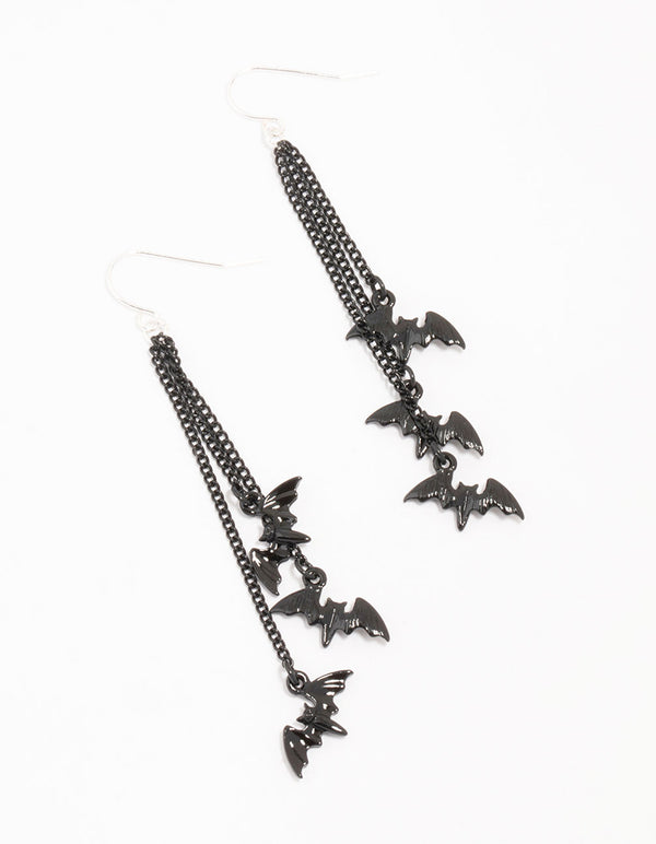 Black Chains Bat Drop Earrings