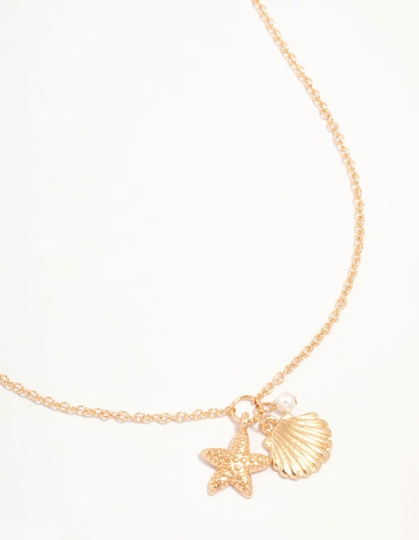 Gold Clam Shell & Starfish Necklace