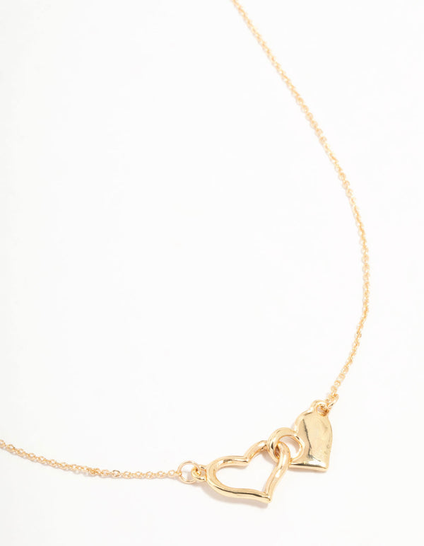 Gold Linked Solid Heart Necklace