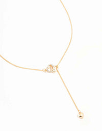 Gold Diamante Heart Link Y-Necklace - link has visual effect only