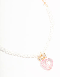 Gold Pearl & Pink Faceted Bead Heart Necklace - link has visual effect only