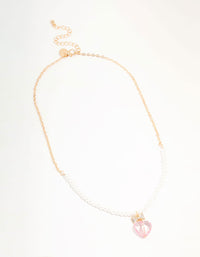 Gold Pearl & Pink Faceted Bead Heart Necklace - link has visual effect only