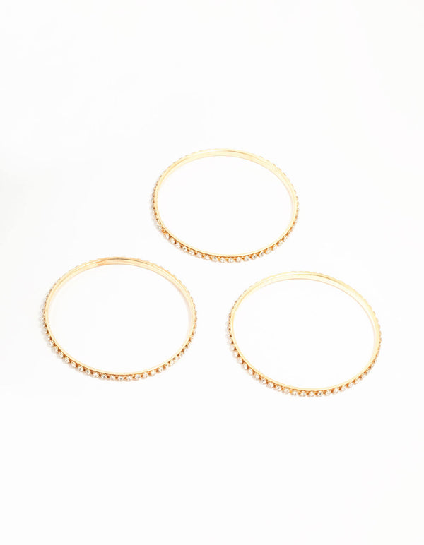 Gold Diamante Cup Chain Bangles 3-Pack