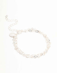 Silver Layered Link & Diamante Bracelet - link has visual effect only