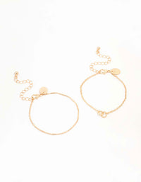 Gold Linked Circle & Chain Bracelets 2-Pack - link has visual effect only