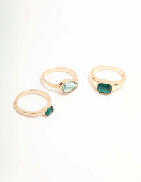 Green Diamante Gold Rings 3-Pack - link has visual effect only