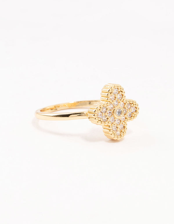 Gold Plated Cubic Zirconia Clover Statement Ring