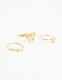 Gold Plated Bow Cubic Zirconia & Heart Rings 3-Pack - link has visual effect only