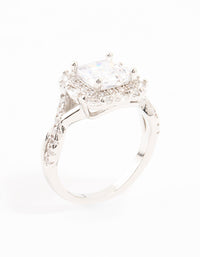 Rhodium Princess Cubic Zirconia Halo Ring - link has visual effect only