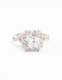 Rhodium Princess Cubic Zirconia Halo Ring - link has visual effect only