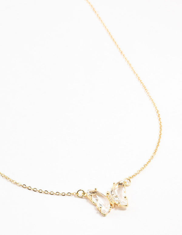 Gold Plated Clear Diamante Butterfly Necklace