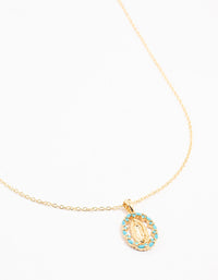 Gold Plated Blue Diamante Edge Mary Necklace - link has visual effect only