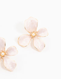 Small Pink Coated Flower Stud Earrings - link has visual effect only