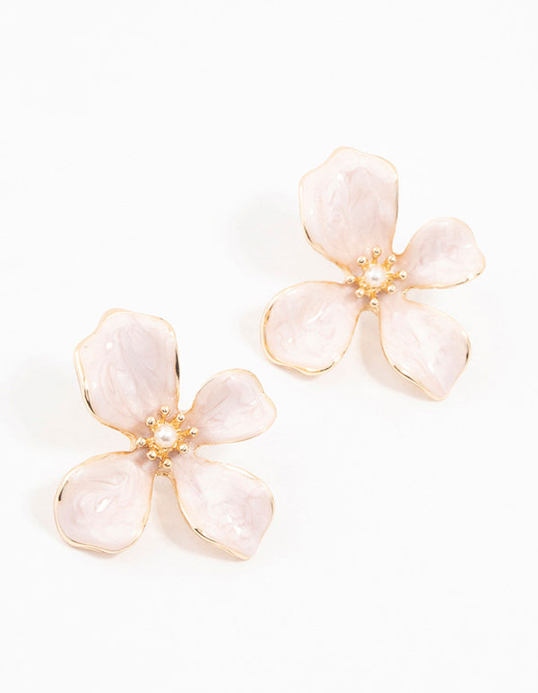 Small Pink Coated Flower Stud Earrings