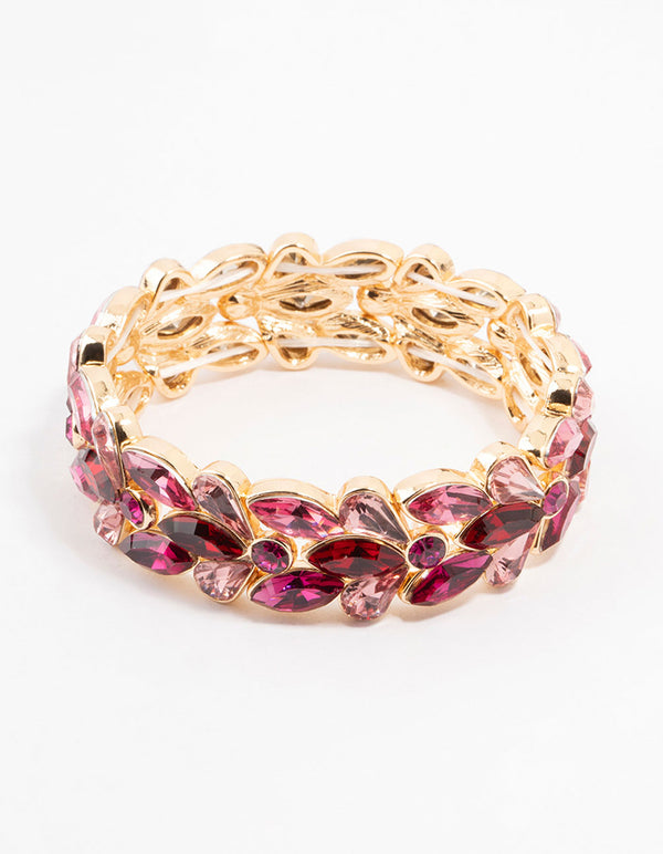 Gold Pink & Red Stone Set Wrist Cuff