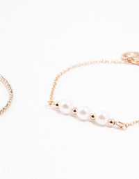 Rose Gold Pearl & Diamante Chain Bracelets 4-Pack - link has visual effect only