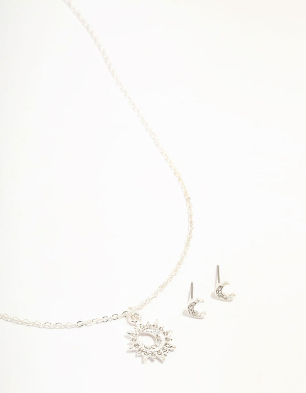 Silver Diamante Celestial Necklace & Earring Sets