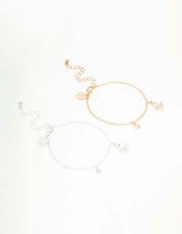 Mixed Metals Diamante Butterfly Bracelets 2-Pack - link has visual effect only