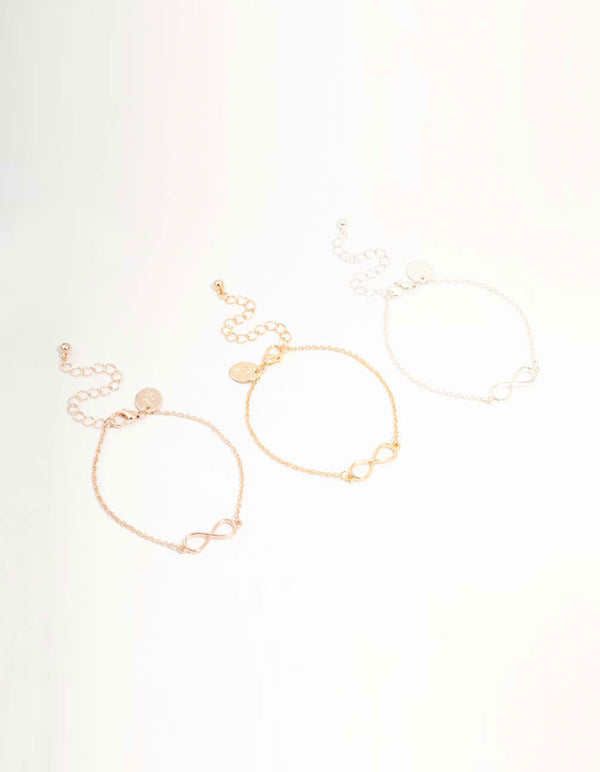 Mixed Metals Infinity Bracelets 3-Pack