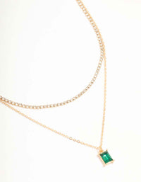 Gold & Green Diamante Layered Chain Necklace - link has visual effect only