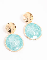 Marbled Blue Double Disc Gold Drop Earrings - link has visual effect only