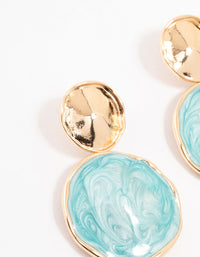 Marbled Blue Double Disc Gold Drop Earrings - link has visual effect only