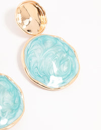 Marbled Blue Double Disc Gold Drop Earrings - link has visual effect only