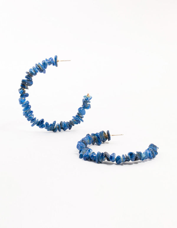 Blue Semi Precious Large Hoop Earrings