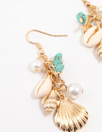 Gold Shell, Pearl & Blue Stone Drop Earrings - link has visual effect only