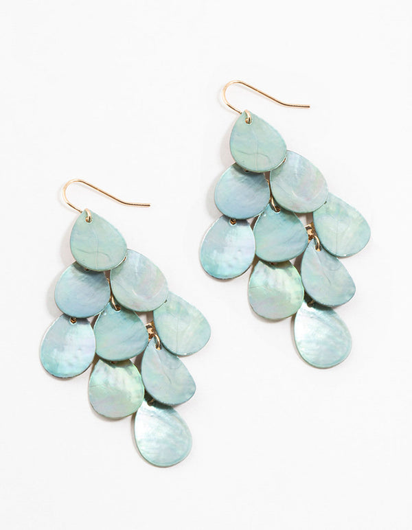 Blue Pearlised  Layered Drop Earrings