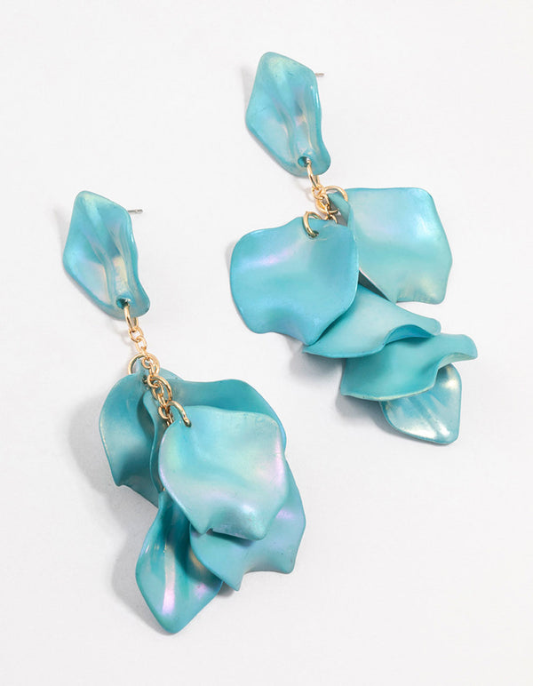 Light Blue Pearlised Petal Drop Earrings